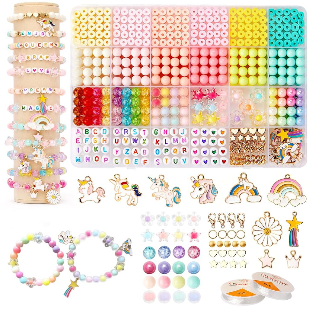 SANNIDHI Clay Beads for Jewellery Making Kit Kids Girls Macaron Color Pastel Pearl Round Beads Letter Beads with Unicorn Pendants, Crystal Star Flower Hair Beads for Bracelet Making DIY Crafts SANNIDHI Clay Beads for Jewellery Making Kit Kids Girls Macaron Color Pastel Pearl Round Beads Letter Beads with Unicorn Pendants, Crystal Star Flower Hair Beads for Bracelet Making DIY Crafts
